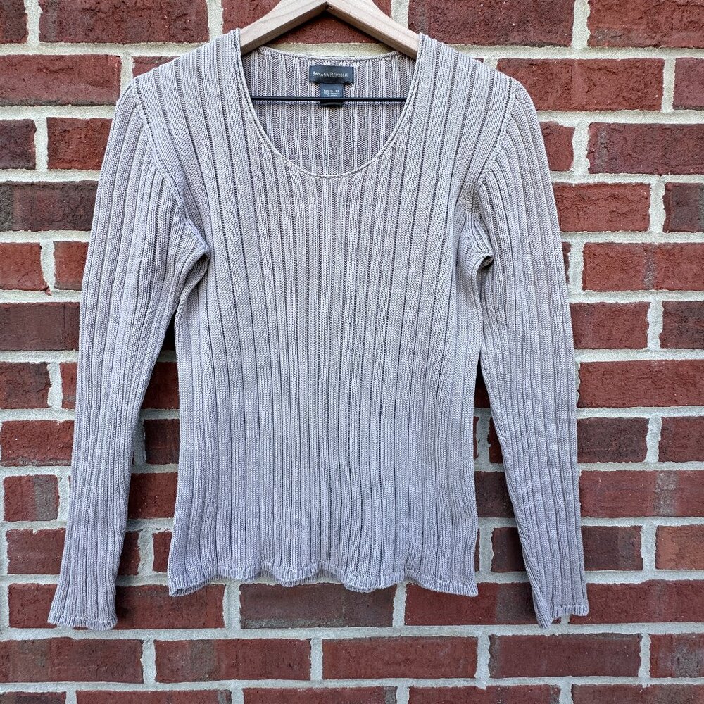 VTG Banana Republic Ribbed Knit Sweater Medium Brown Scoop Neck 90s Y2K Classic